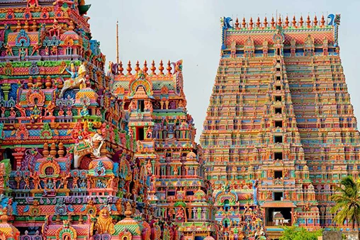 Colorful South Indian temple in Tamil Nadu – Rameshwaram or Madurai Meenakshi Temple, popular tourist attraction in South India tour packages